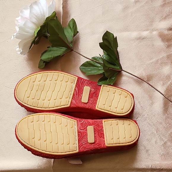 La Plume NWOB women's red leather slip on sandals made in Italy size 35 - Picture 6 of 7